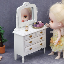 1:12娃娃屋dollhouse迷你家具模型卧室场景欧式木质梳妆台带镜子