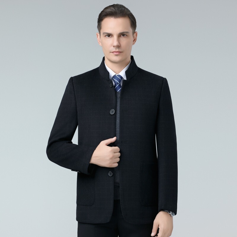 Brand Autumn and Winter Woolen Coat Men's Double-Sided Nylon Jacket Middle-Aged Stand-Up Collar Woolen Parka Button Top Brand Autumn and Winter Woolen Coat Men's Double-Sided Nylon Jacket Middle-Aged Stand-Up Collar Woolen Parka Button Top