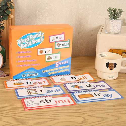 Transfronterizos OEM pequeña rima flash tarjeta de palabras 30 Read andRhyme Flip Books educación temprana