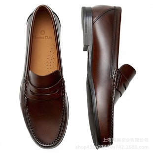 Cross-Border Popular Retro Calfskin Men's Loafers High-Quality Handmade Wear-Resistant Color-Rubbed Genuine Leather Casual Shoes