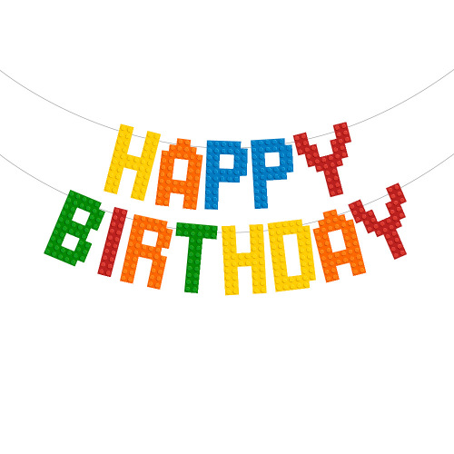 Building blocks Lego theme birthday flag happy birthday birthday party atmosphere decoration layout banner