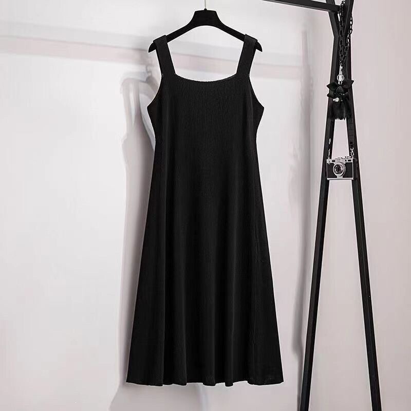 Plus-Size Women's Ice Silk Ribbed Tank Dress 150kg Summer New Slimming Inner Slip Dress