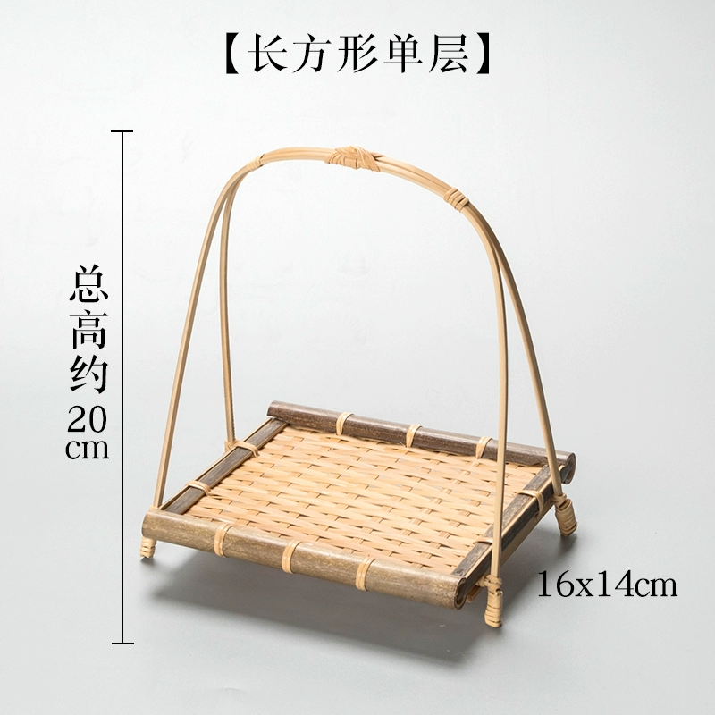 Bamboo small basket with round handle, tea and fruit basket, pastry tray, creative small bamboo basket, multi-layered bamboo basket