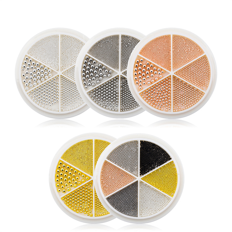 Transfronterizo Manicura nueva joyería de uñas pequeña bola de acero de metal bola de acero 6 rejilla mixta tocadiscos decoración de la joyería al por mayor