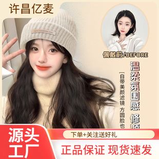Women's All-in-One Hat Wig 2024 Autumn and Winter New Lazy Fluffy Hat Wig Women's Long Hair Natural Full Head Cover