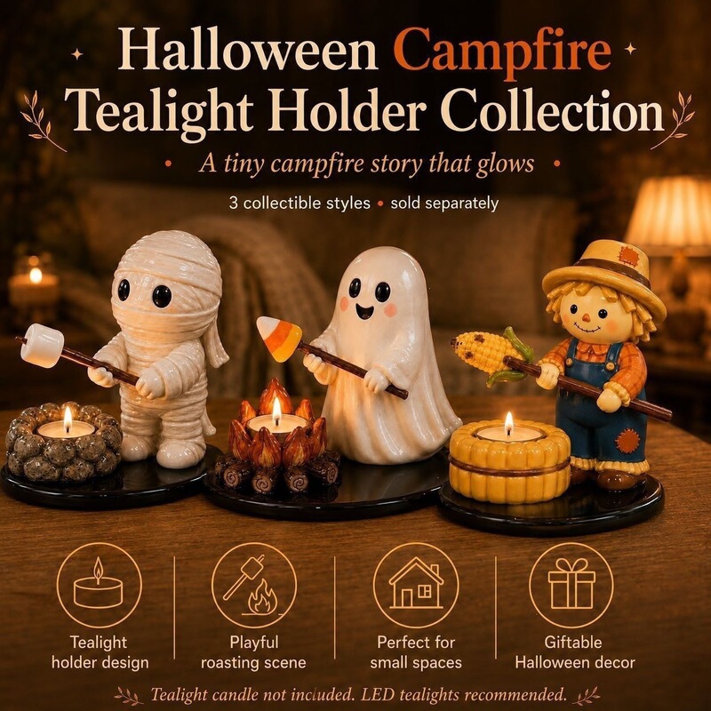 Cross-border Halloween resin ghost mummy scarecrow bonfire tea candle holder ornament creative home decoration Cross-border Halloween resin ghost mummy scarecrow bonfire tea candle holder ornament creative home decoration
