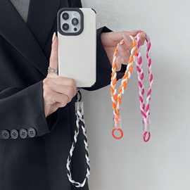 新款三色编织手机挂绳短款带接扣防丢手腕绳简约时尚手机挂绳