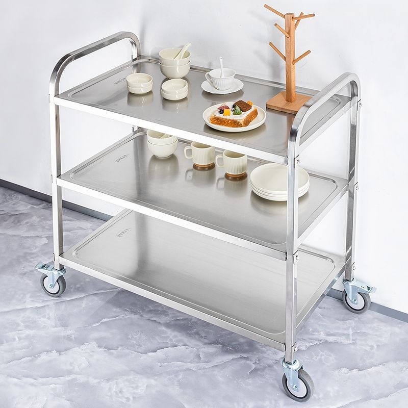 Thickened hotel mobile food cart, three-layer stainless steel serving cart, hot pot cart, silent bowl-collecting cart, food delivery cart