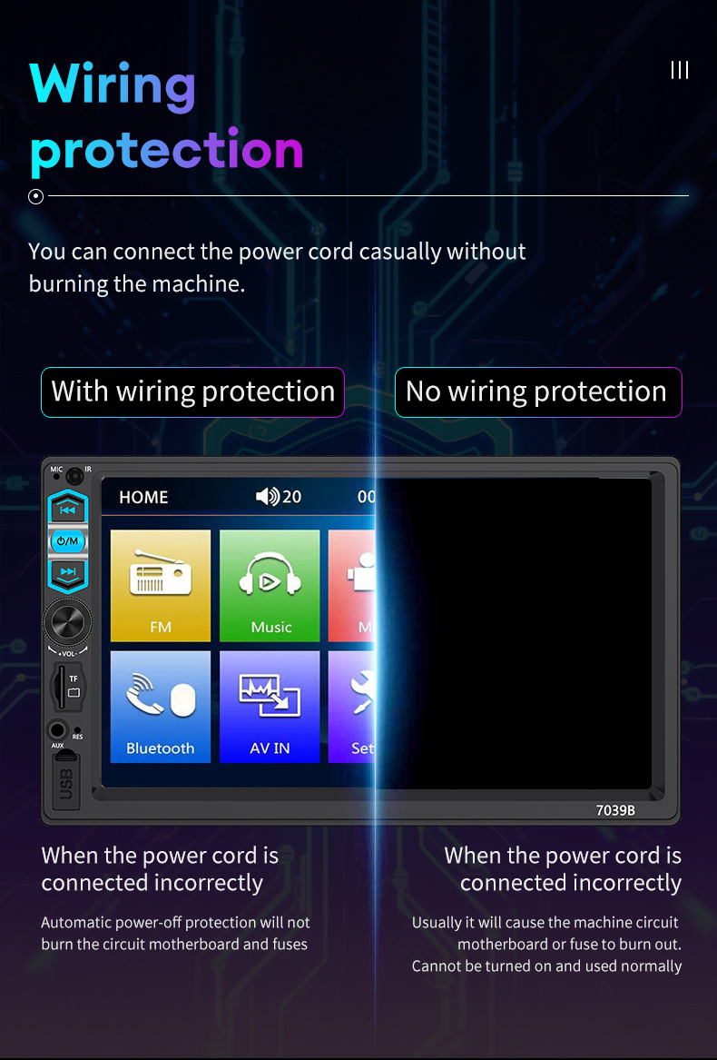 7inch Mp5 Player Car Display Screen Portable Fm Reversing Rear View Bluetooth Connection Hd 1080