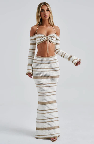 427g Weight Long Sleeve Sleeve Length Polyester Fabric Type Skirt Co-ord Set Sets Type 2 Pieces Set Quantity Holiday Occasion Halter Neck Neckline Comfort Function Regular Fit Fit Type Stripe Pattern Summer Season Women's Gender Streetwear Style Holiday Women's Streetwear Stripe Polyester Skirt Co-ord Set Skirt Sets 13