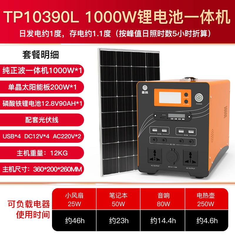 1KW逆变-200W组件-90AH锂电