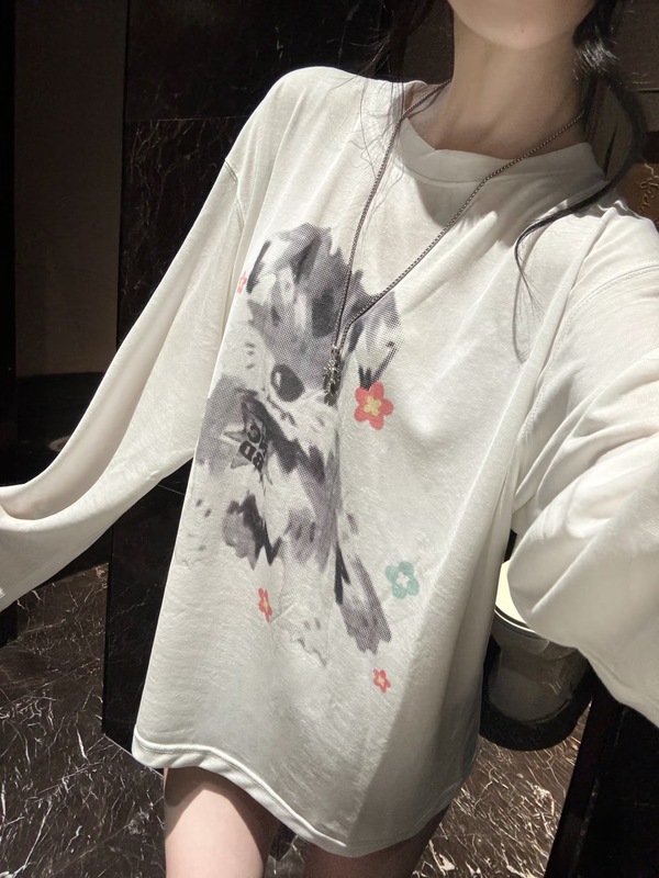NICEBAD(原WORKSOUT)莱赛尔雪花像素风小狗印花罩衫可爱百搭上衣|undefined