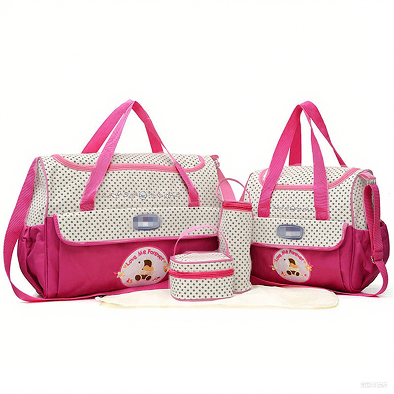 Conjunto de Cinco Piezas de Bolsa Maternal Acolchada con Diseño de Cuadros, Bolsa Maternal Multifuncional de Gran Capacidad para Guardar Pañales, de Hombro o Cruzada