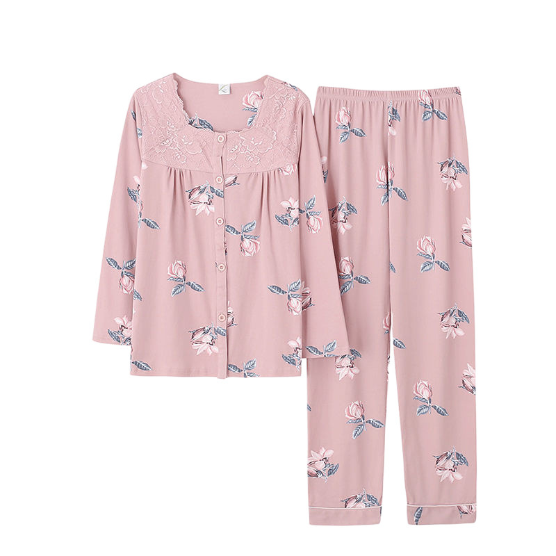 봄과 가을 중년 및 노인 어머니 중년 여성을위한 새로운 긴 소매 잠옷 새로운 오래된 시어머니 가정 옷 세트