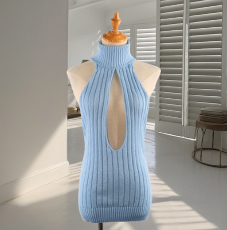 Backless sexy suéter femenino Virgin Killer espalda abierta trabajo boca sin mangas con cordones de hombro sexy pasión suéter fino femenino