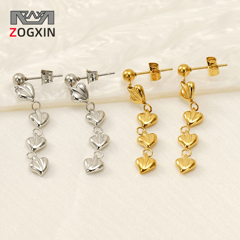 Pendientes de acero inoxidable de amor largo de nuevo estilo transfronterizo Pendientes de acero de titanio chapado en oro de dos colores de alta calidad para mujer