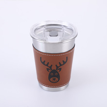 304不锈钢卷边啤酒杯配件吸管吸管刷人造皮革杯套 12oz 16oz杯盖