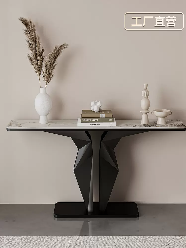 意式轻奢岩板玄关台简约现代入户正对门玄关柜设计师玄关靠墙边桌