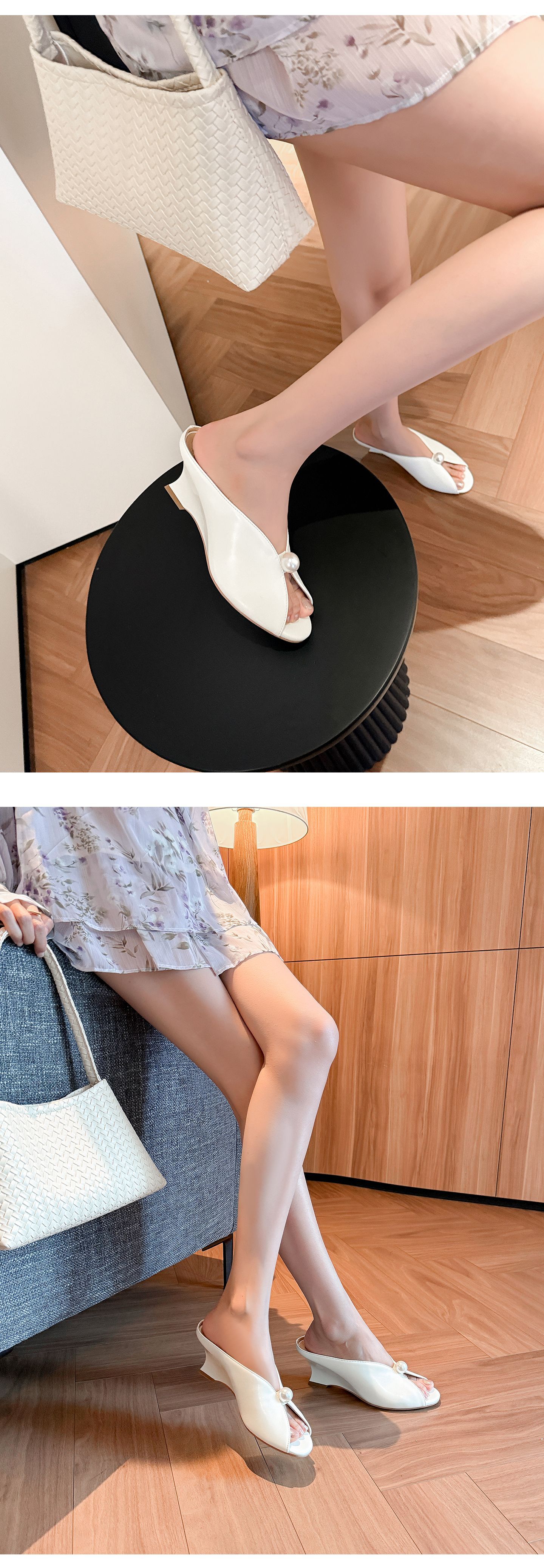 Sandal cao gót nữ hở mũi phong cách Chanel, gót xuồng 7 cm, quai ngang, đi biển hè — màu đen, màu hồng, màu trắng chi tiết 12