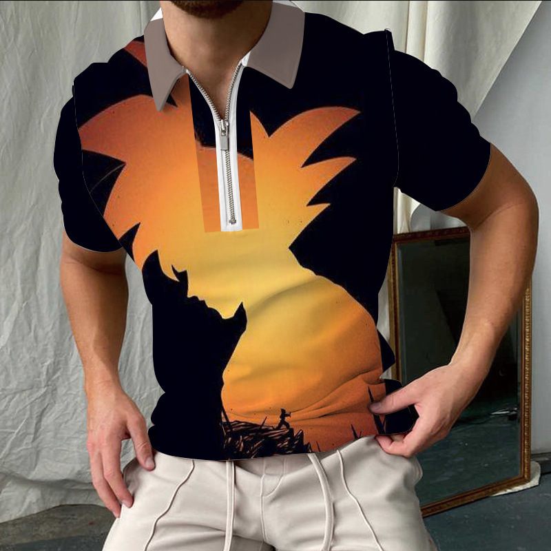 Comercio exterior europeo y americano primavera nueva moda casual popular impresión polo camiseta con cremallera hombres envío gratis