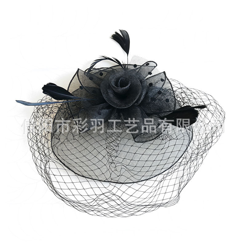 Amazon headpiece for stage performances, evening ball veils, cheongsam show hats, banquet women's face-covering mesh
