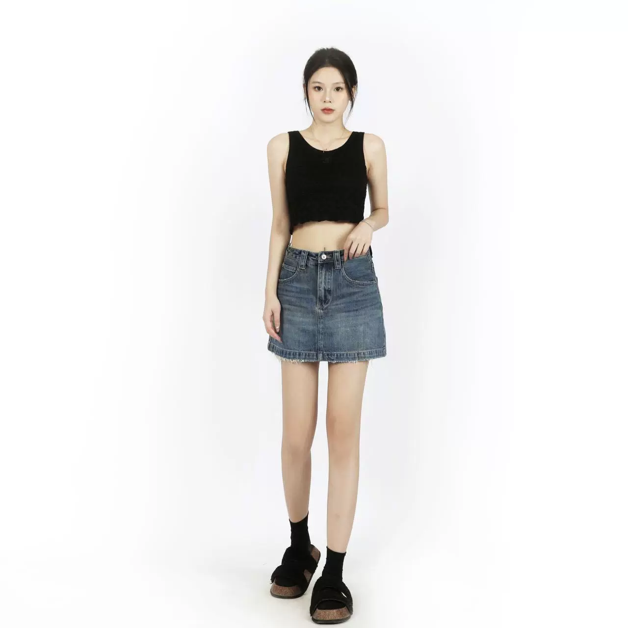 网红KK同款牛仔裙半身裙女2024新款夏高腰辣妹小个子a字包臀短裙