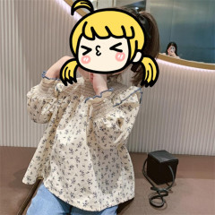 Korean version 2023 new autumn clothes for girls floral long-sleeved doll shirts for baby girls fashionable princess bottoming thin tops