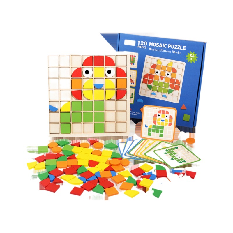 New wooden children mosaic puzzle baby shape color cognitive creative puzzle board puzzle early education toys