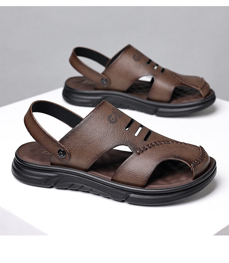 Dép sandal nam da bò thật mũi kín thoáng khí kiểu mới đi biển — Màu nâu 55530 chi tiết 17