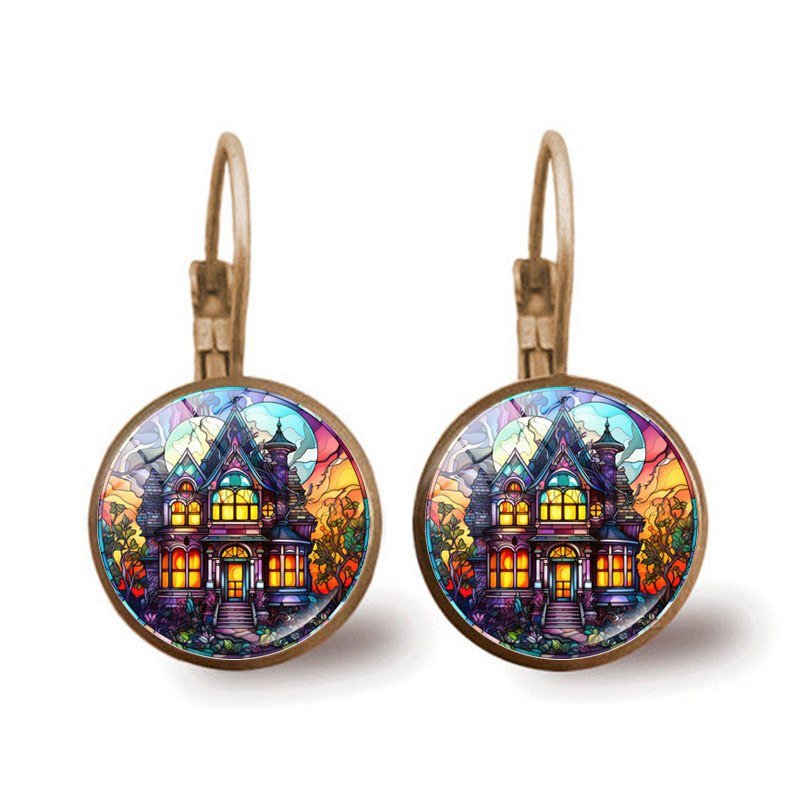 Orecchini a forma di zucca per donna, semplici e versatili, orecchini a forma di castello fantasma di Halloween, accessori per le orecchie_voghion.com