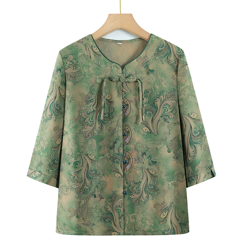 Новый китайский топ мама летняя одежда 2025 новый бабушкиный костюм маленькая рубашка среднего и пожилого летнего летнего рукава рубашка