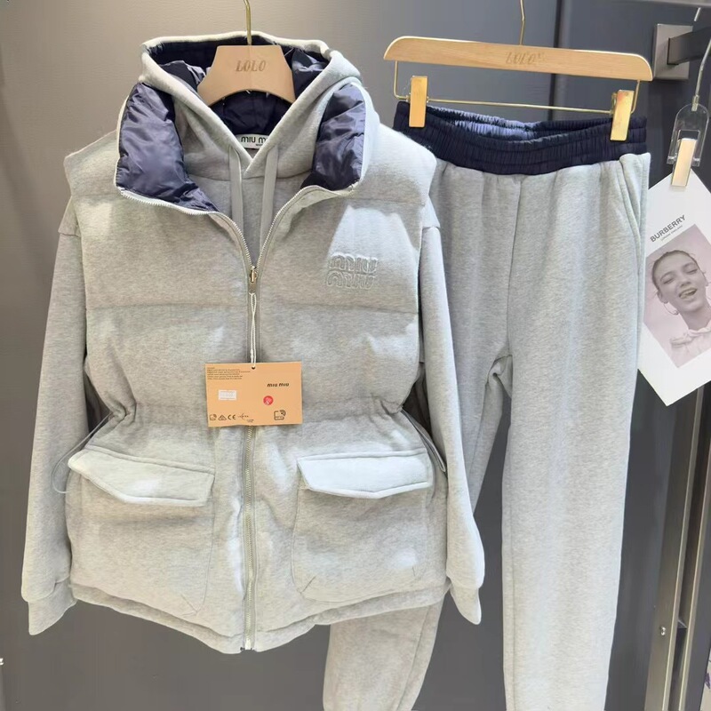 潮牌25ss秋冬新款三件套棉服马甲+卫衣加绒加厚搭配马甲三件套|undefined