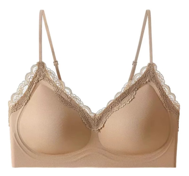 小さな胸の女性向けのシームレスレースゼリーストリップブラ、美背中、細い肩紐ブラ、夏用薄手、高級感|undefined