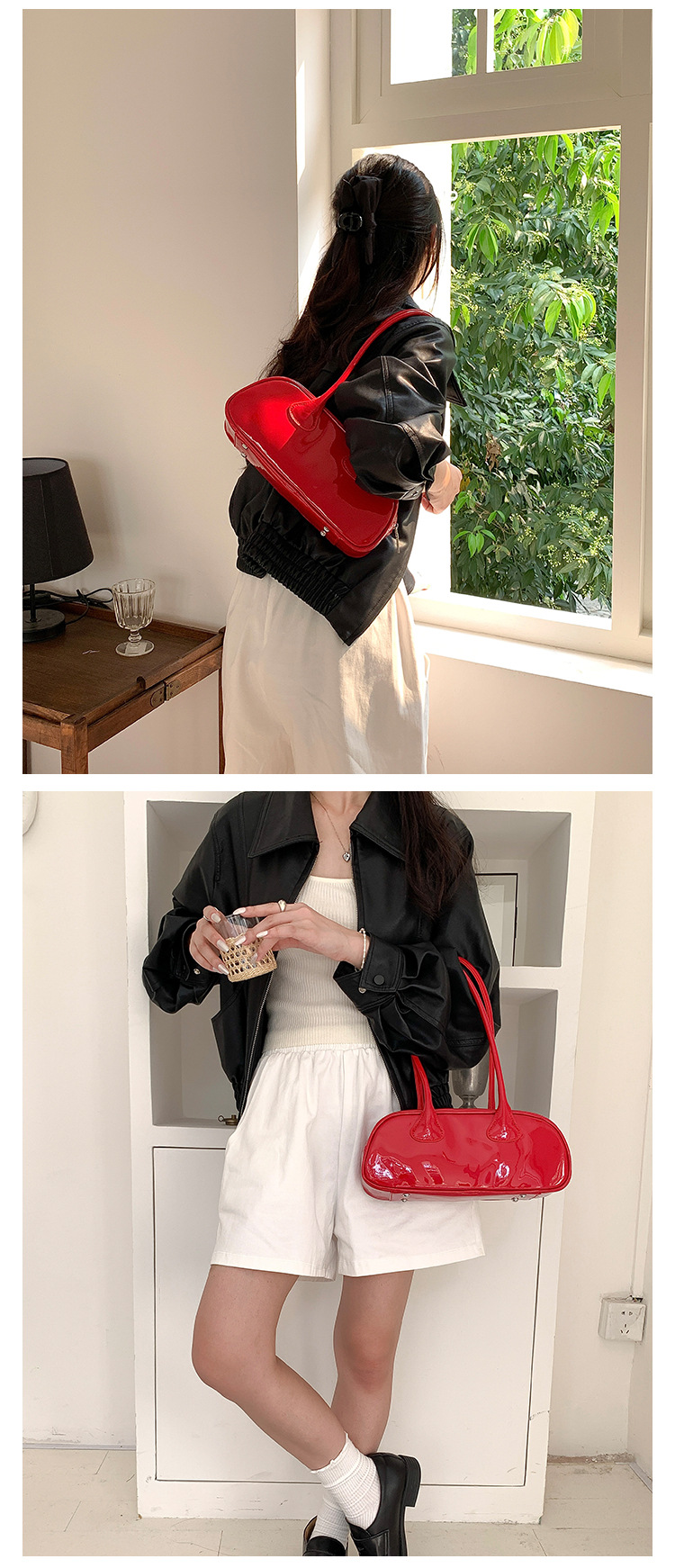 Piccolo gruppo lucido PU stick versione coreana, nuova borsa monospalla sottobraccio, modellatura in vernice, alla moda e_voghion.com