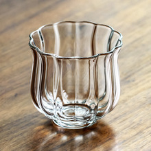 高硼硅玻璃品茶杯花瓣纹造型主人杯彩色 功夫茶具透明玻璃品茗杯
