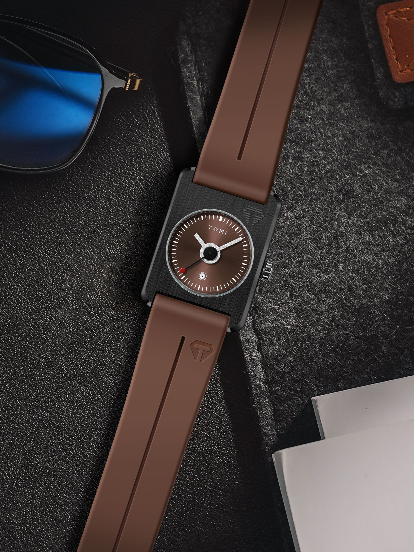 Square Quartz Watch For Men Korean Style Rubber Strap Fashionable_voghion.com