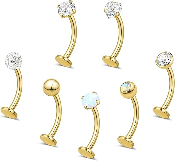 Curved Barbell Piercing Stud With Diamonds For Face And Body_voghion.com