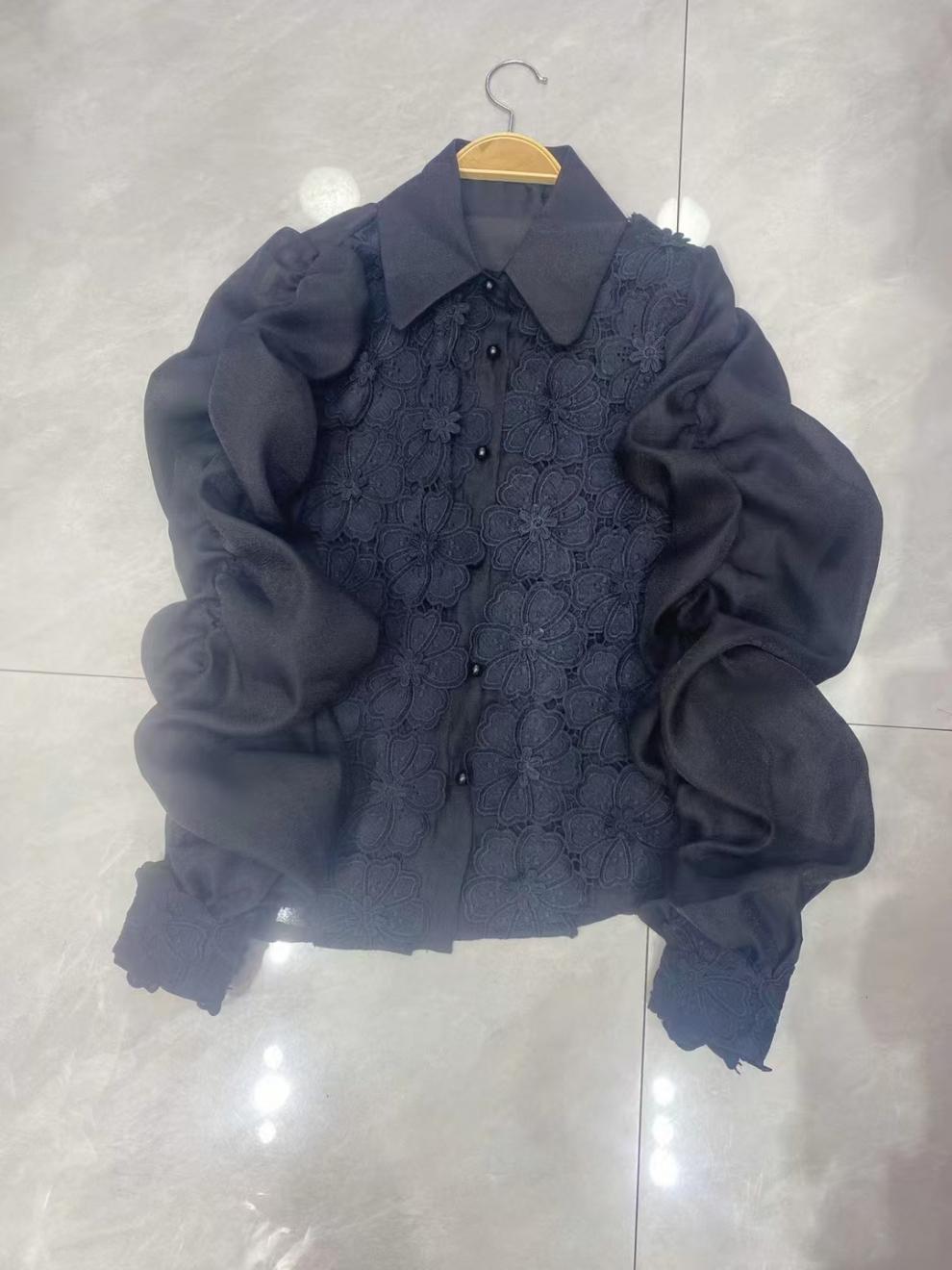 Women's Clothing Light Luxury Temperament Lapel Flower Slim Top Design Niche Single Breasted Shirt_voghion.com