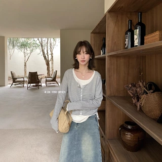 品质长袖针织开衫上衣女韩系百搭毛衣外套2026秋冬新款假两件抽绳