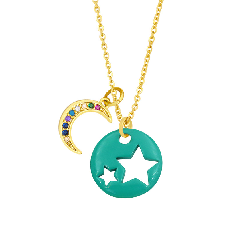 Cross-border European And American Simple And Short Dripping Oil Hollow Pentagram Moon Necklace Fashion Personality Clavicle Necklace Nky83 display picture 1