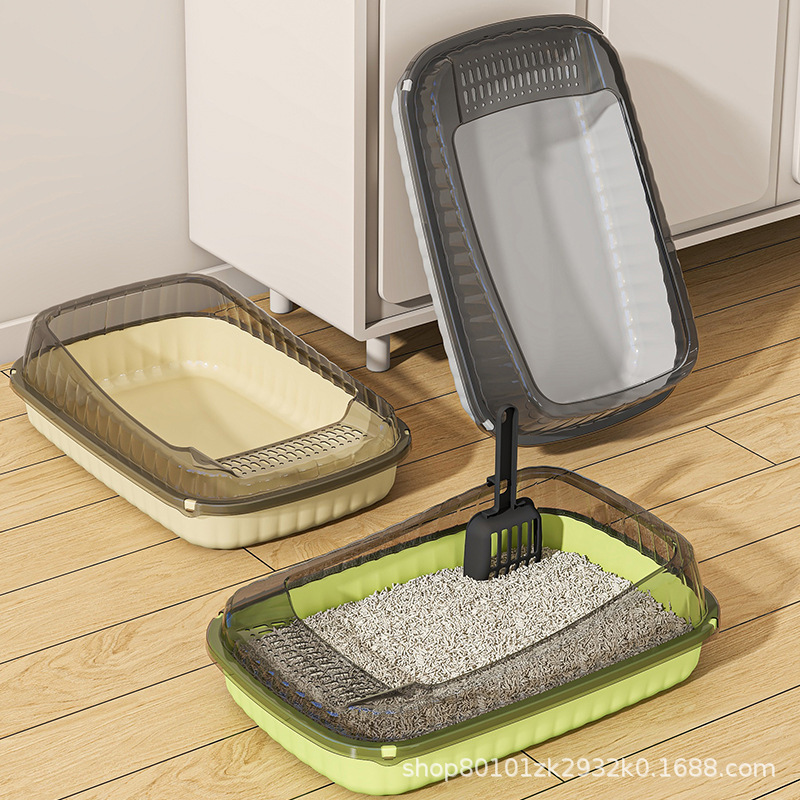 Cat Litter Box Prevents Leakage, Extra-Large Cat Litter Box Prevents Splashing, Semi-Enclosed Kitten Deodorizing Cat Litter Shovel, Kitten Toilet