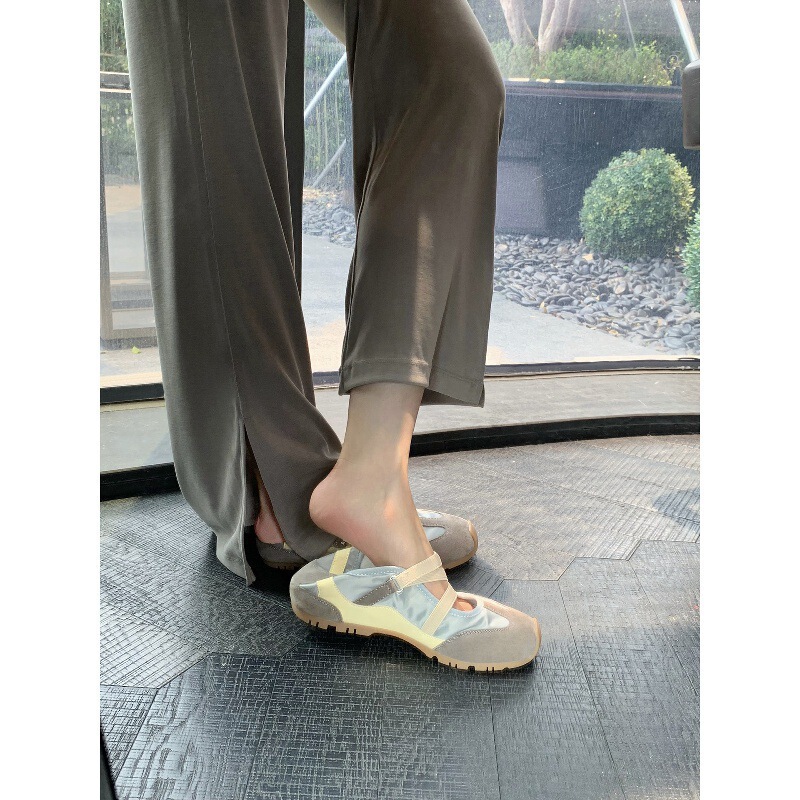 Cowhide Version of Grape Mom's Same Style Casual Sneakers for Women with Internal Height Increase, Cross Straps, and Velcro Ballet Mary Jane Shoes