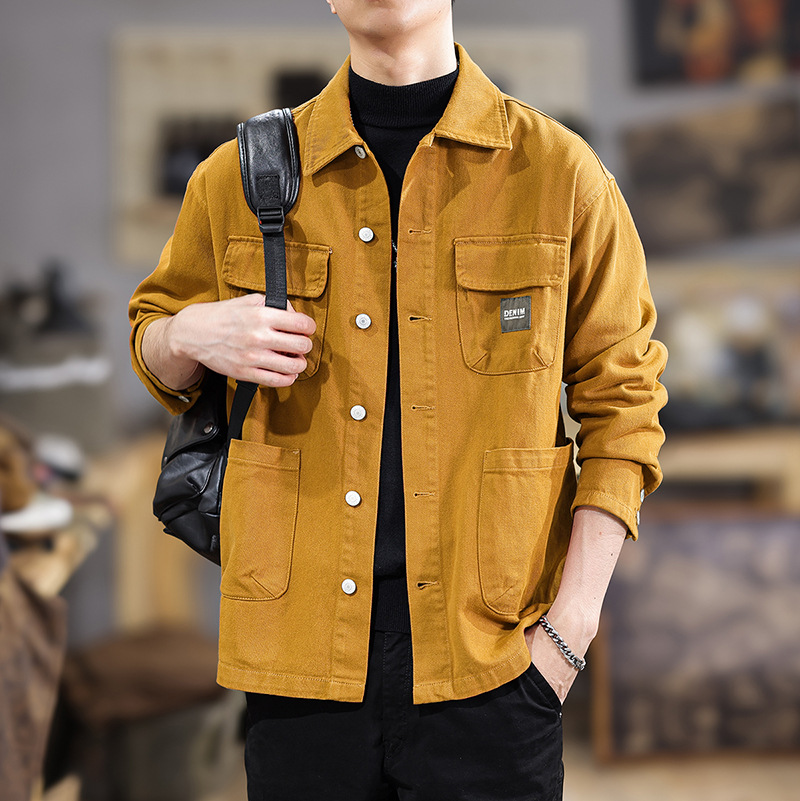 Men's Style Cool Denim Jacket Trendy Workwear Casual Shirt With Lapel Spring Autumn New Style_viptrois.com