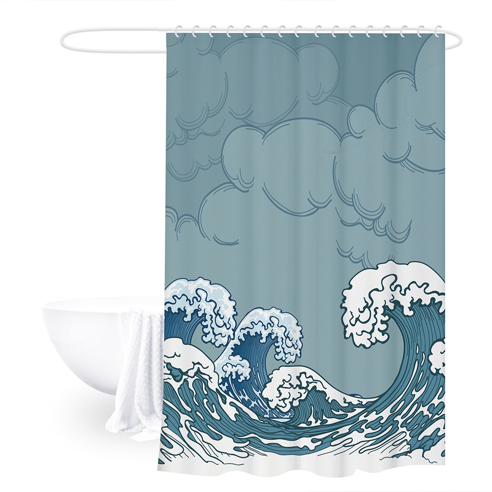 Cortina de baño de poliéster personalizada incluida botón de plástico baño de ducha impermeable cortina de baño de partición antifungal