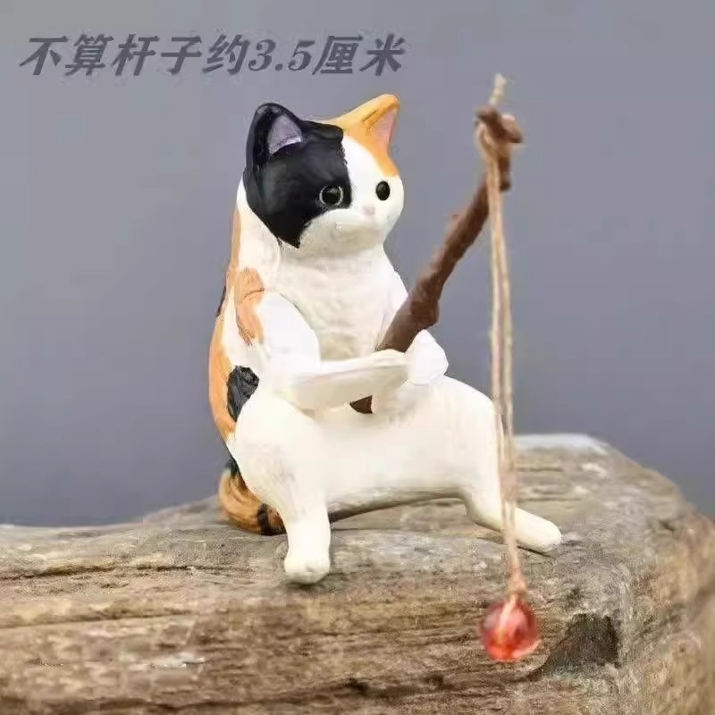 小猫钓鱼摆件鱼缸猫悬挂创意造景摆件桌面专用钓鱼迷你装饰微景观|undefined