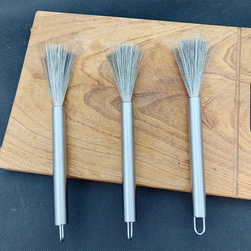 [Small 23cm Pot Brush] 304 Stainless Steel Pot Brush Household Steel Wire Cleaning Brush Long Handle Pot Brush Kitchen Cleaning