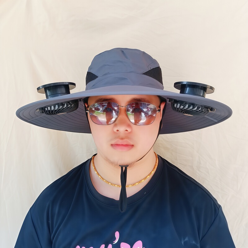 ソーラーファン付き帽子、一体型釣り帽子、男性用アウトドア登山帽子、ファン付き帽子、600mAh、スチールリング付き|undefined