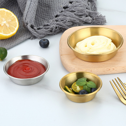 Korean barbecue restaurant kimchi dish hot pot western food flavor dish golden condiment round dish outdoor 304 stainless steel sauce dish