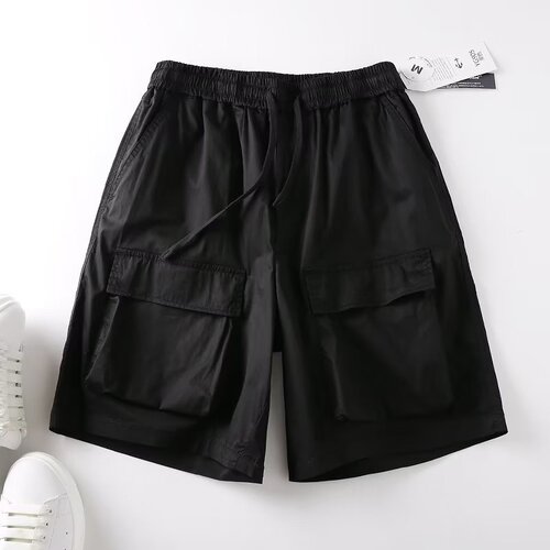 Workwear multi-pocket shorts for men, trendy plain color loose casual versatile hip-hop sport drawstring men's five-pocket pants