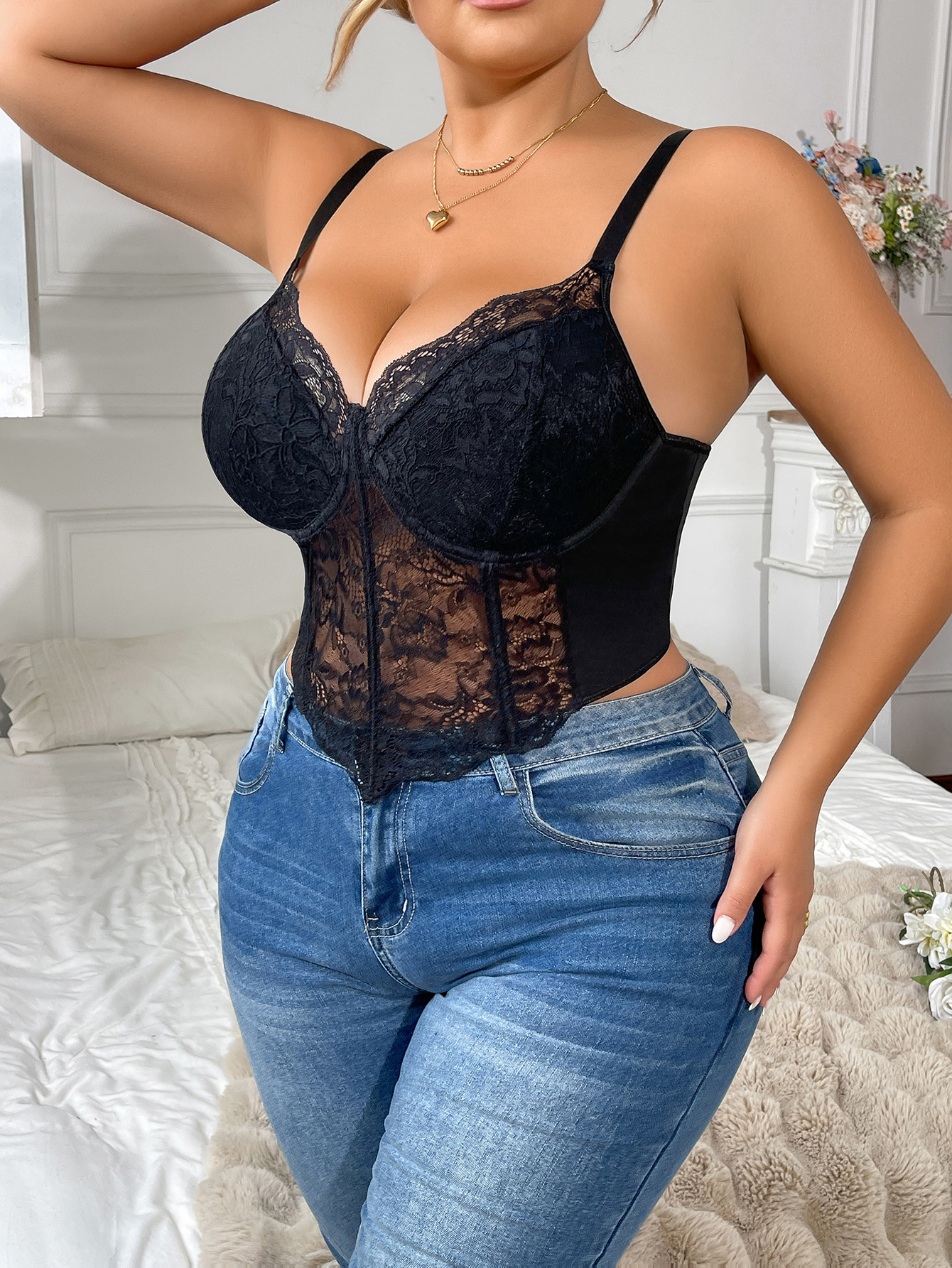 Plus Size Lace Underwire Bustier – Full Coverage Corset Bra For Women, Supportive & Elegant_voghion.com